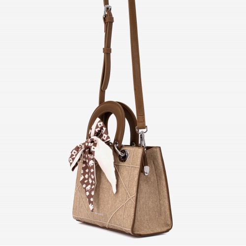 Geanta dama model SERAFIMA din piele ecologică bej inchis 