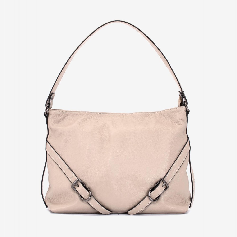 Geanta shopper model KARRA din piele naturală ecru