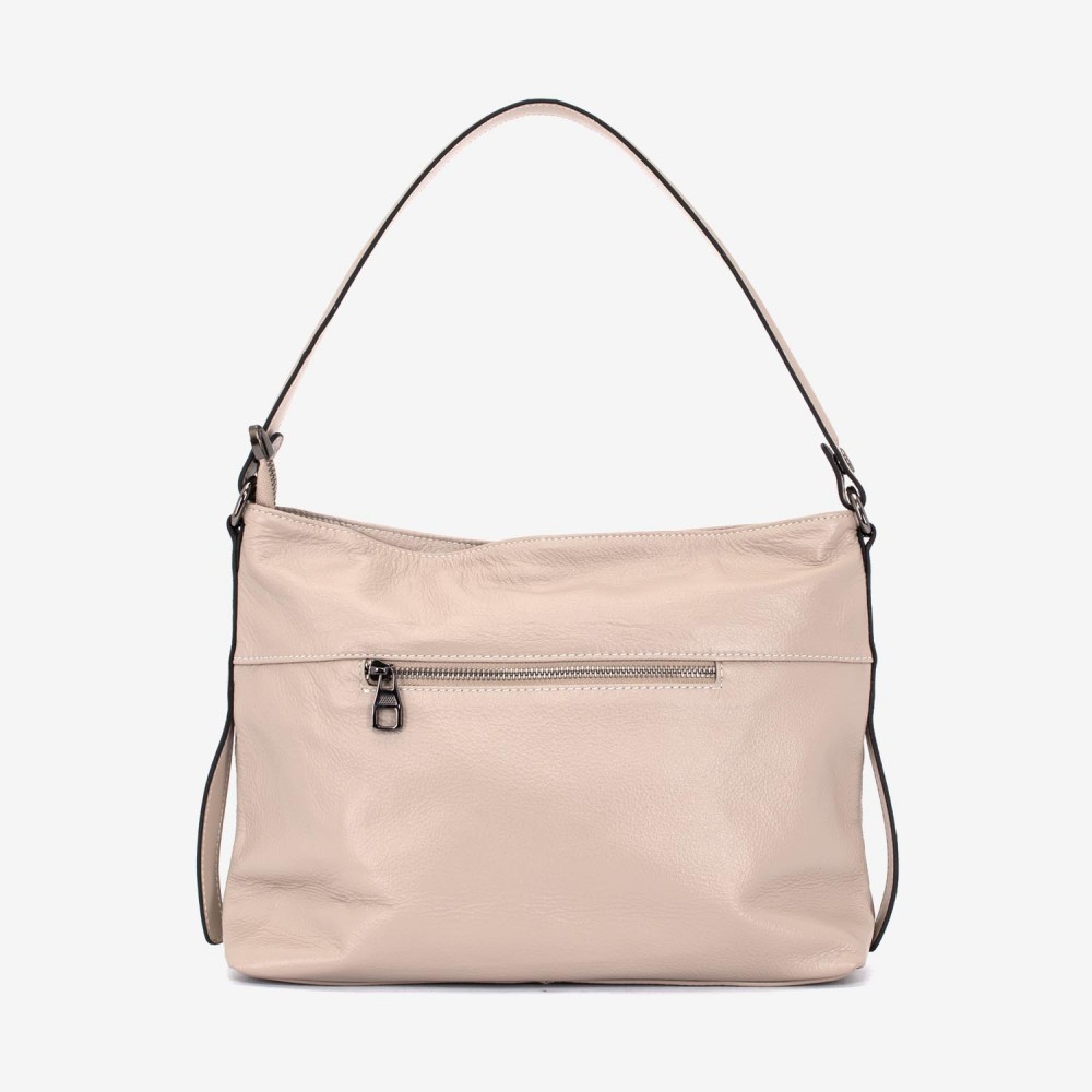 Geanta shopper model KARRA din piele naturală ecru