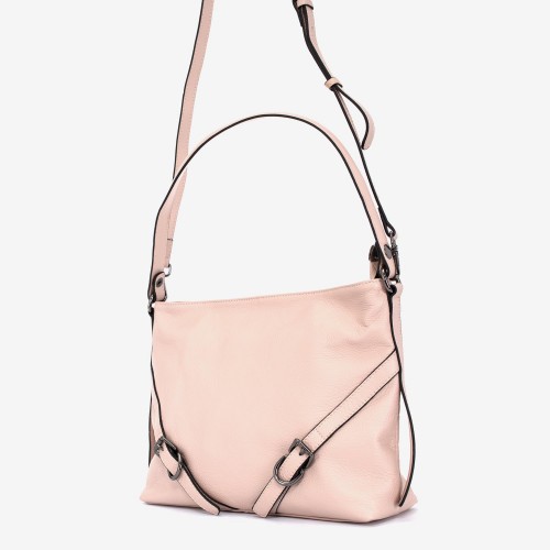 Geanta shopper model KARRA din piele naturală roz