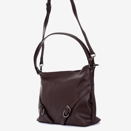 Geanta shopper model KARRA din piele naturală  burgundy