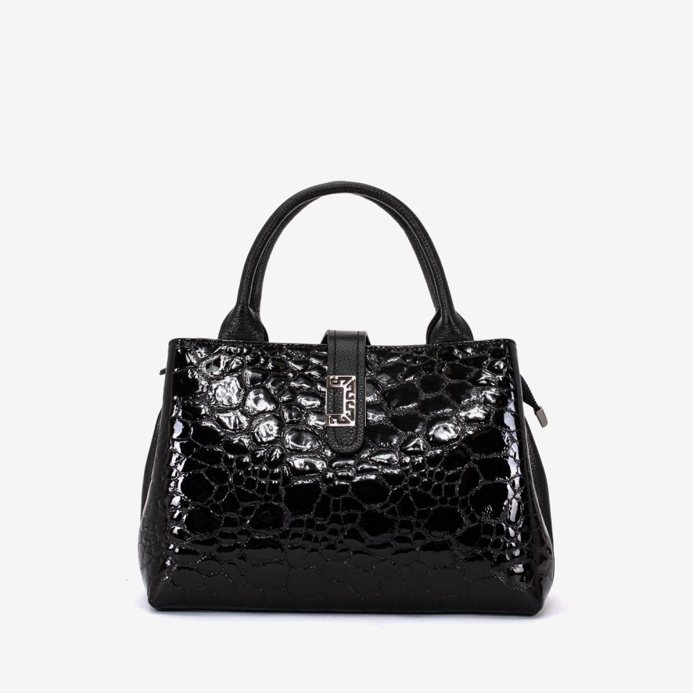 Geanta dama ENZO NORI DANIELLA, piele naturala, neagra lacuita