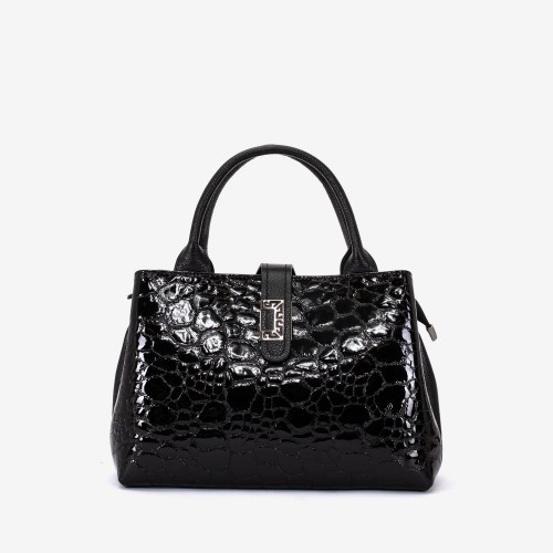 Geanta dama ENZO NORI DANIELLA, piele naturala, neagra lacuita