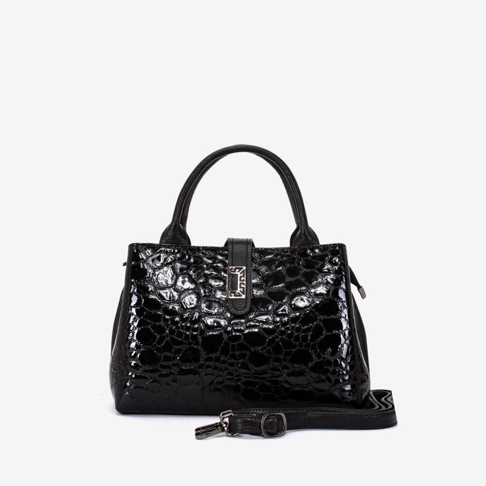 Geanta dama ENZO NORI DANIELLA, piele naturala, neagra lacuita