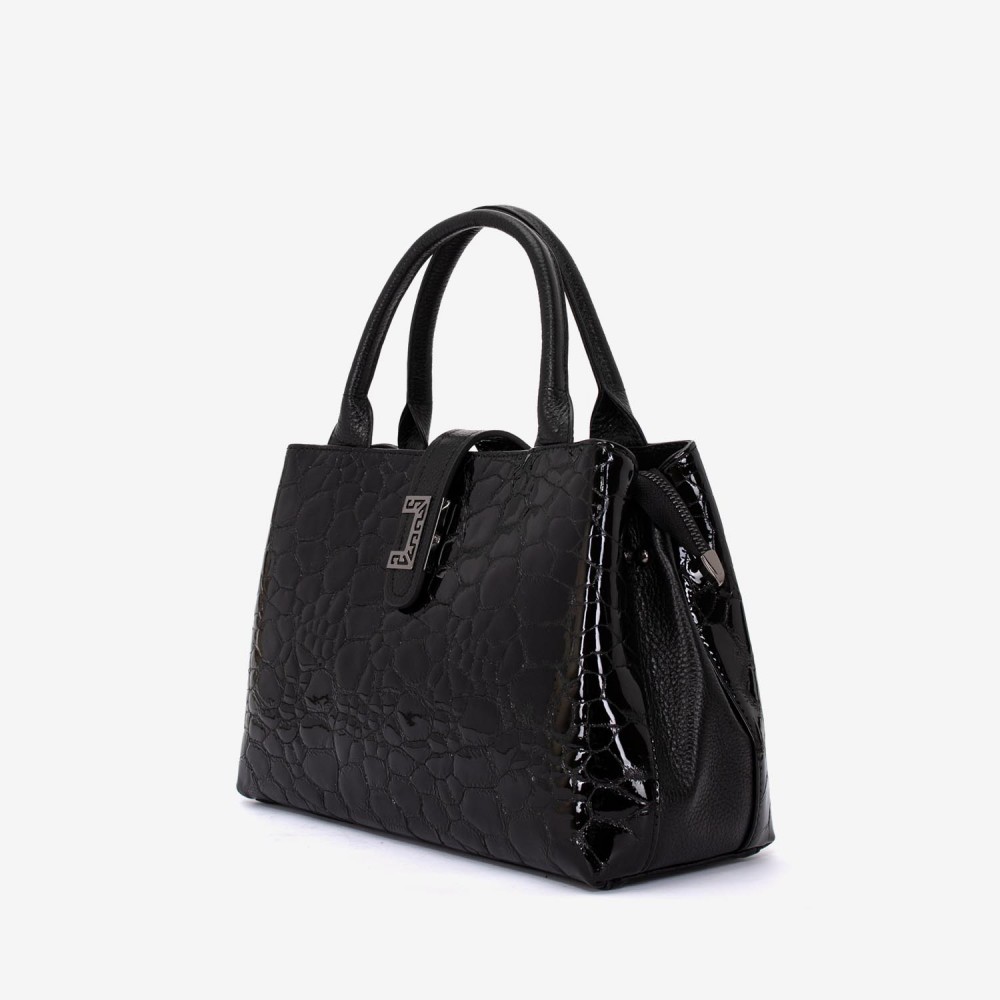 Geanta dama ENZO NORI DANIELLA, piele naturala, neagra lacuita