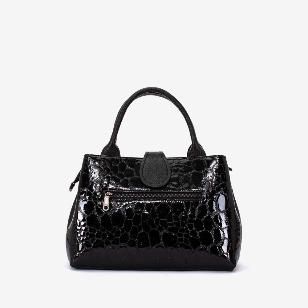 Geanta dama ENZO NORI DANIELLA, piele naturala, neagra lacuita