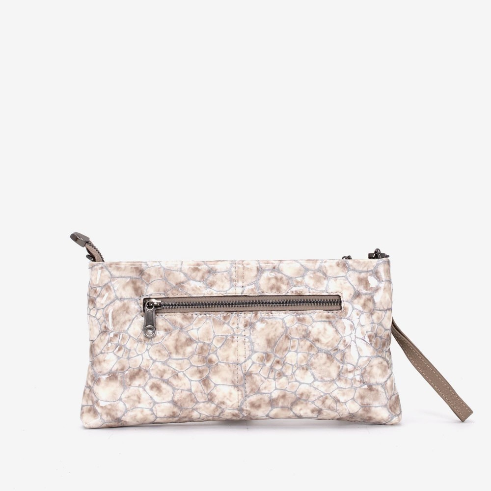 Geanta dama ENZO NORI ANABELLA, piele naturala, bej cu imprimeu