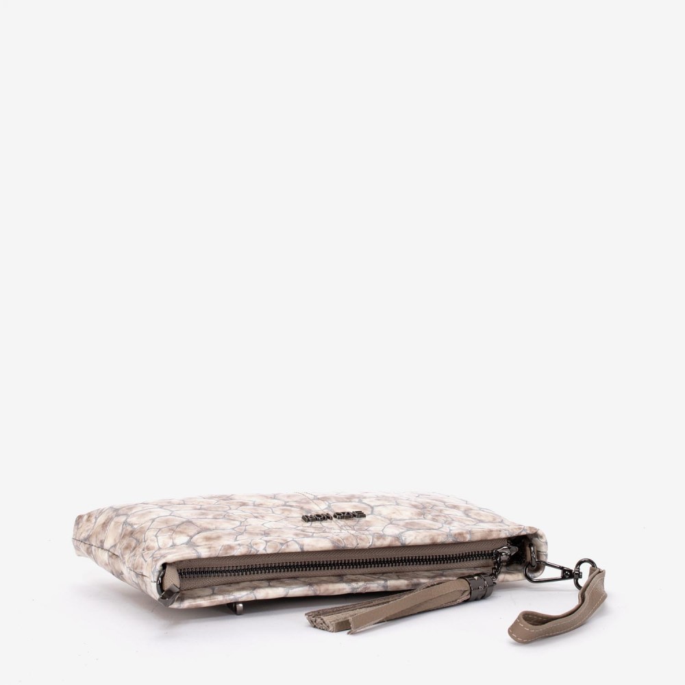 Geanta dama ENZO NORI ANABELLA, piele naturala, bej cu imprimeu