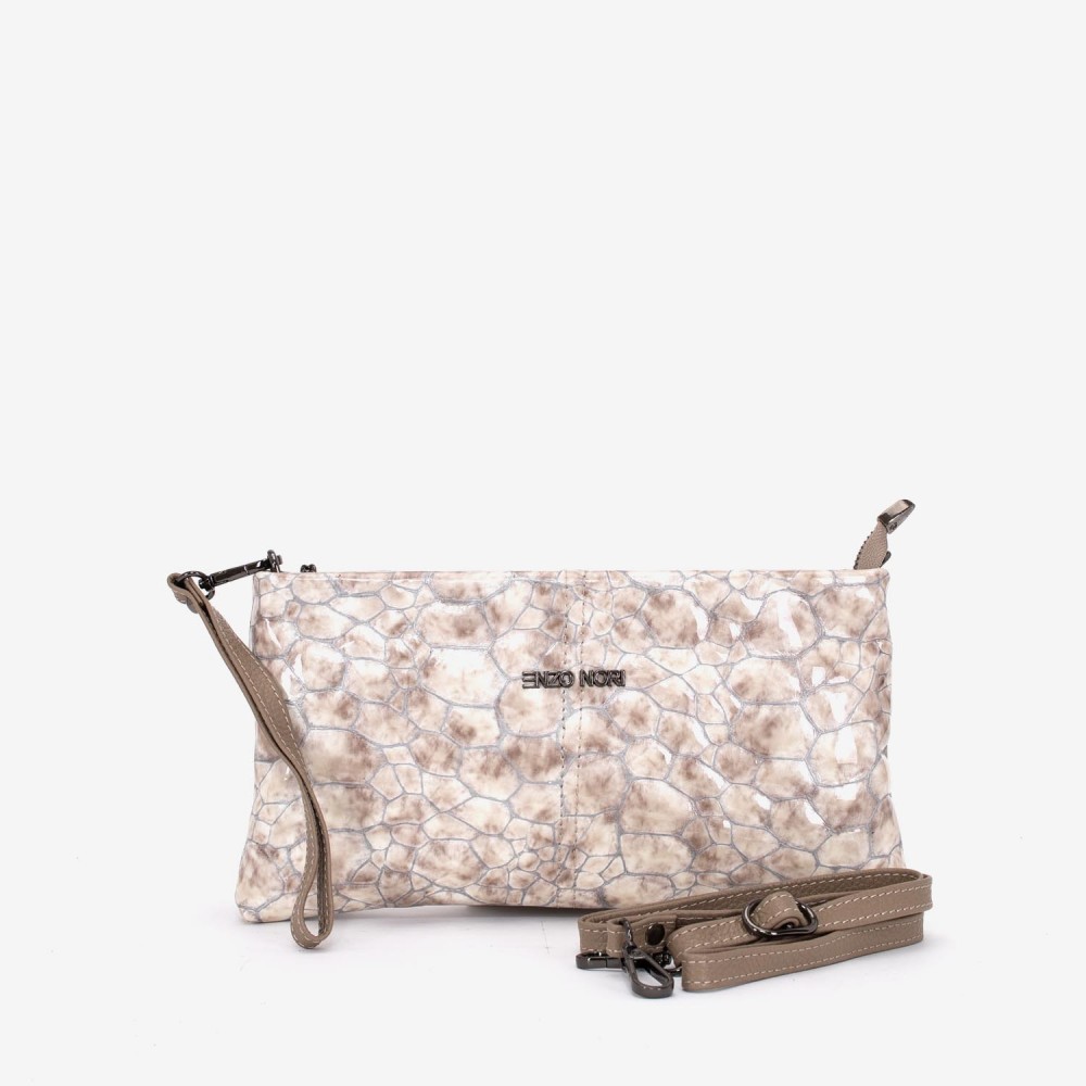 Geanta dama ENZO NORI ANABELLA, piele naturala, bej cu imprimeu