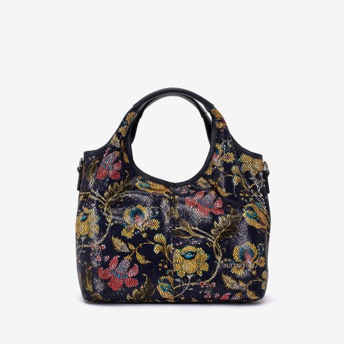 Geanta dama ENZO NORI MISHELL, piele naturala, albastru cu flori