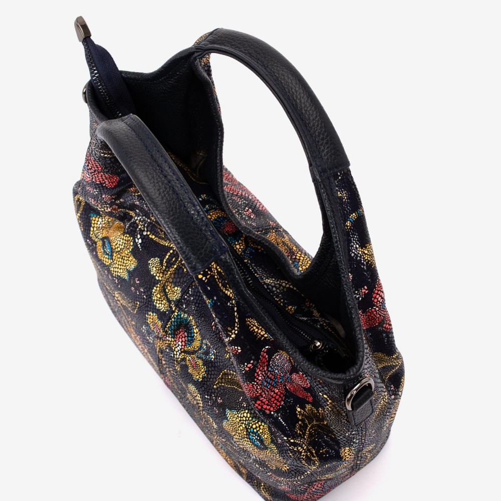 Geanta dama ENZO NORI MISHELL, piele naturala, albastru cu flori