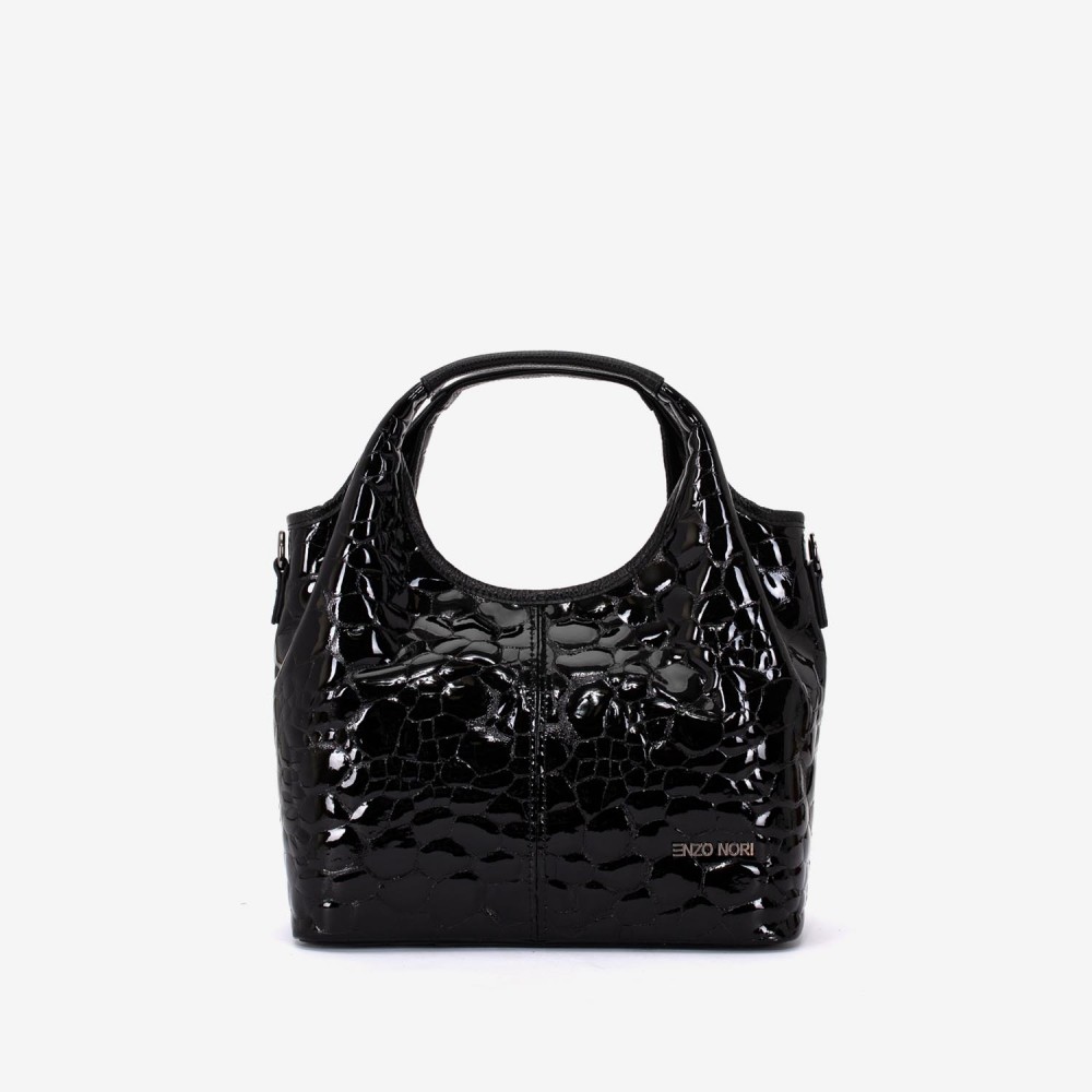 Geanta dama ENZO NORI MISHELL, piele naturala, negru lac