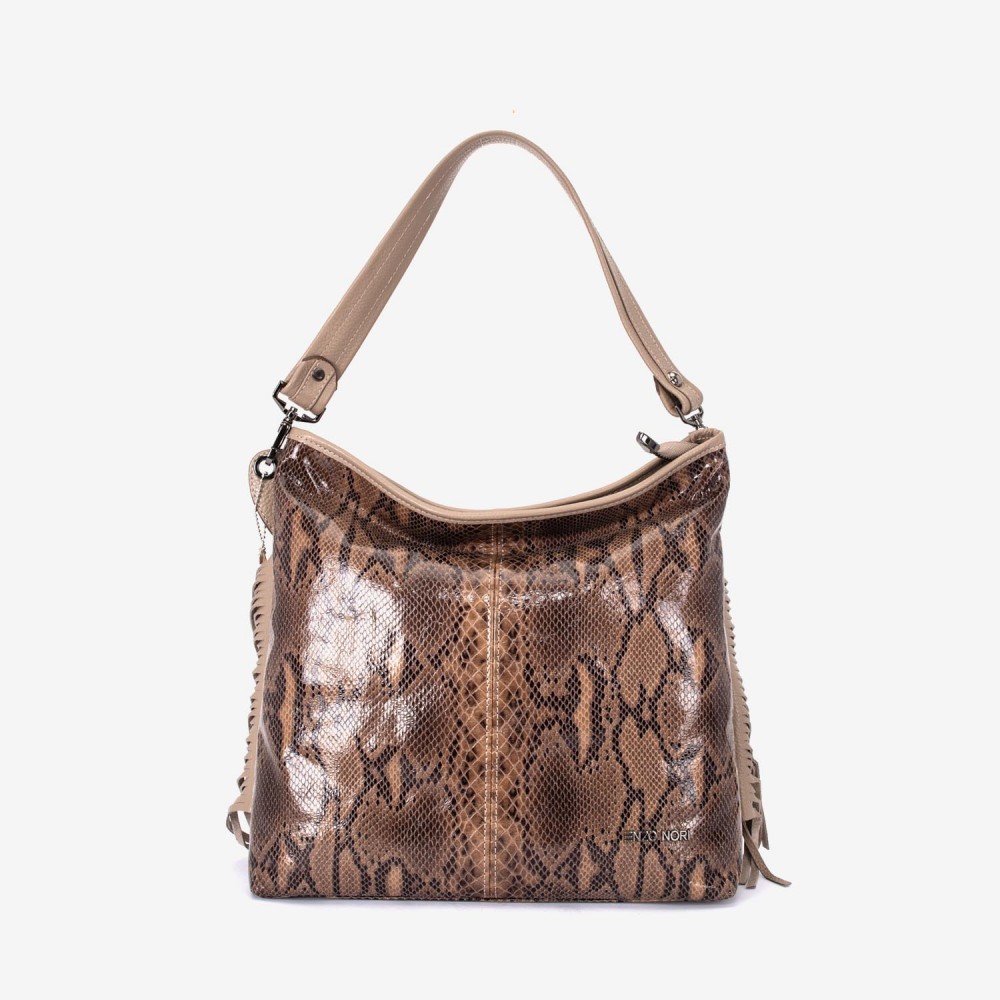 Geantа damа ENZO NORI model NATALIE din piele naturalа imprimare maro-bej