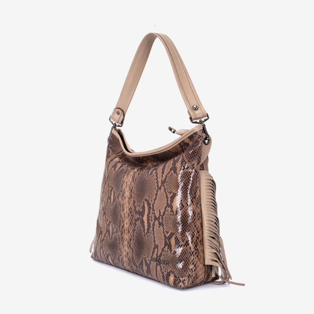 Geantа damа ENZO NORI model NATALIE din piele naturalа imprimare maro-bej