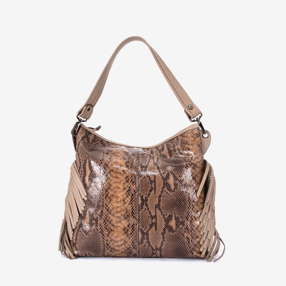 Geantа damа ENZO NORI model NATALIE din piele naturalа imprimare maro-bej