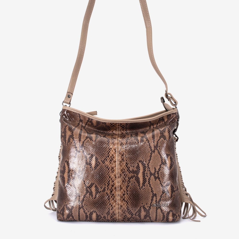 Geantа damа ENZO NORI model NATALIE din piele naturalа imprimare maro-bej