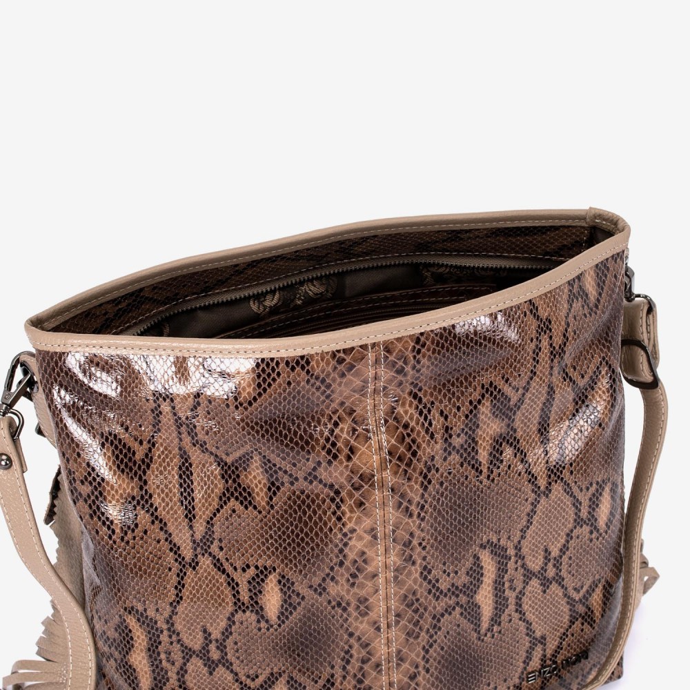 Geantа damа ENZO NORI model NATALIE din piele naturalа imprimare maro-bej