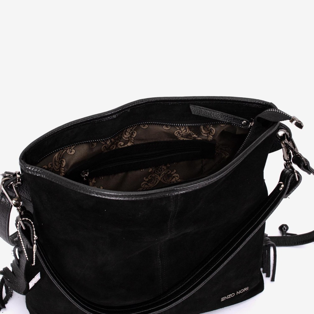 Geantа damа ENZO NORI model NATALIE din piele naturalа și piele întoarsă neagră 