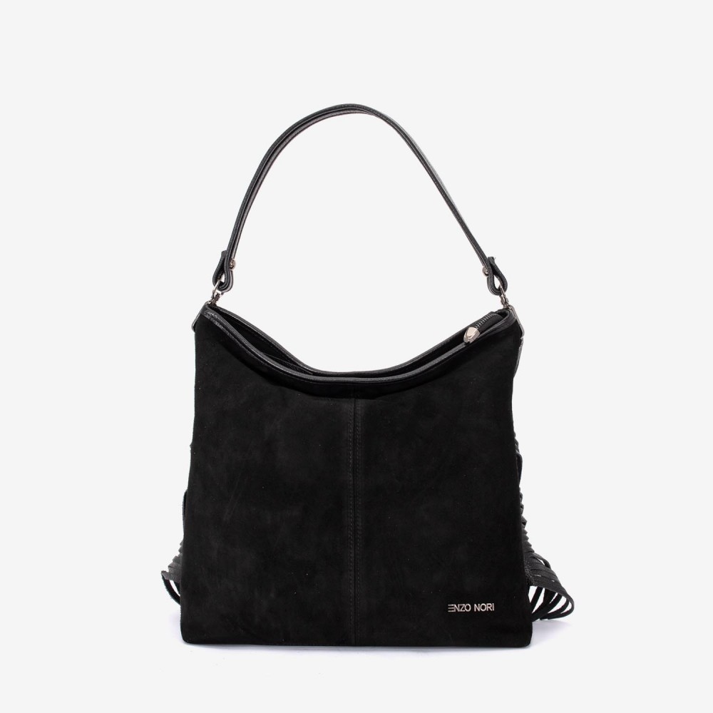 Geantа damа ENZO NORI model NATALIE din piele naturalа și piele întoarsă neagră 