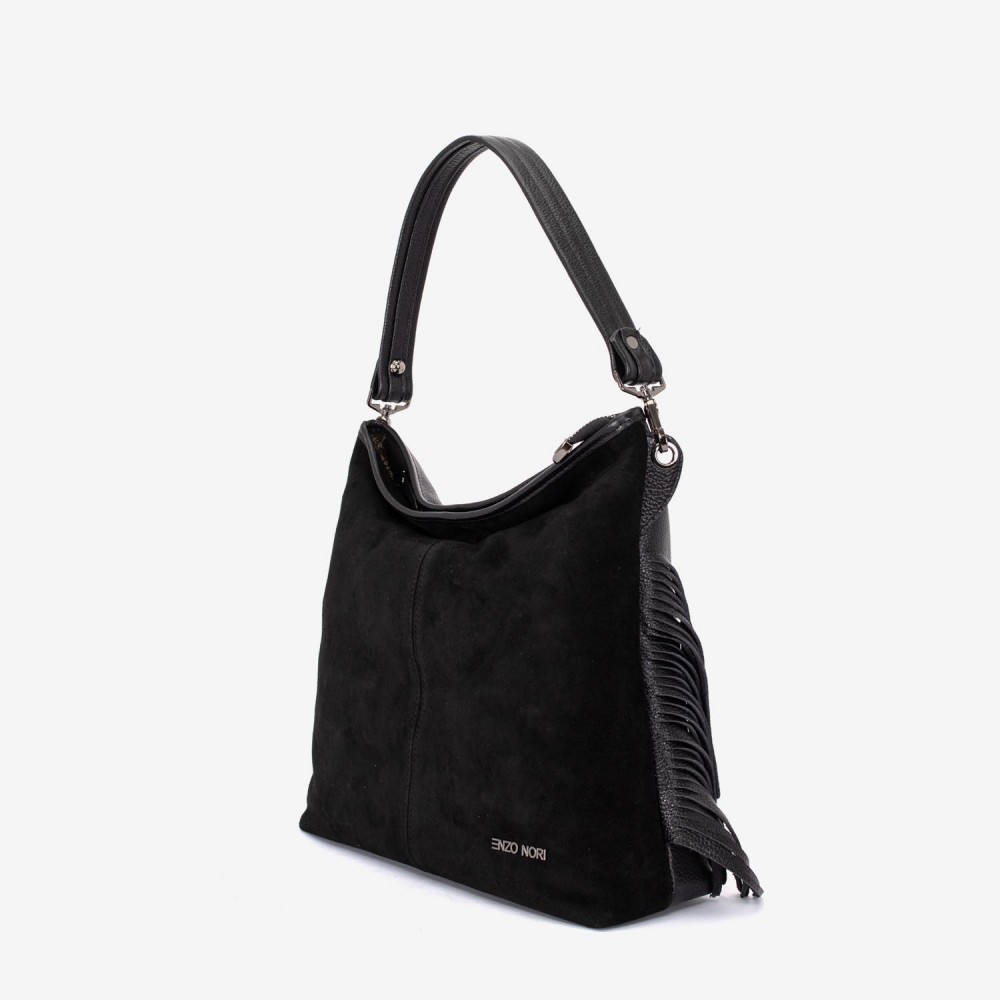 Geantа damа ENZO NORI model NATALIE din piele naturalа și piele întoarsă neagră 