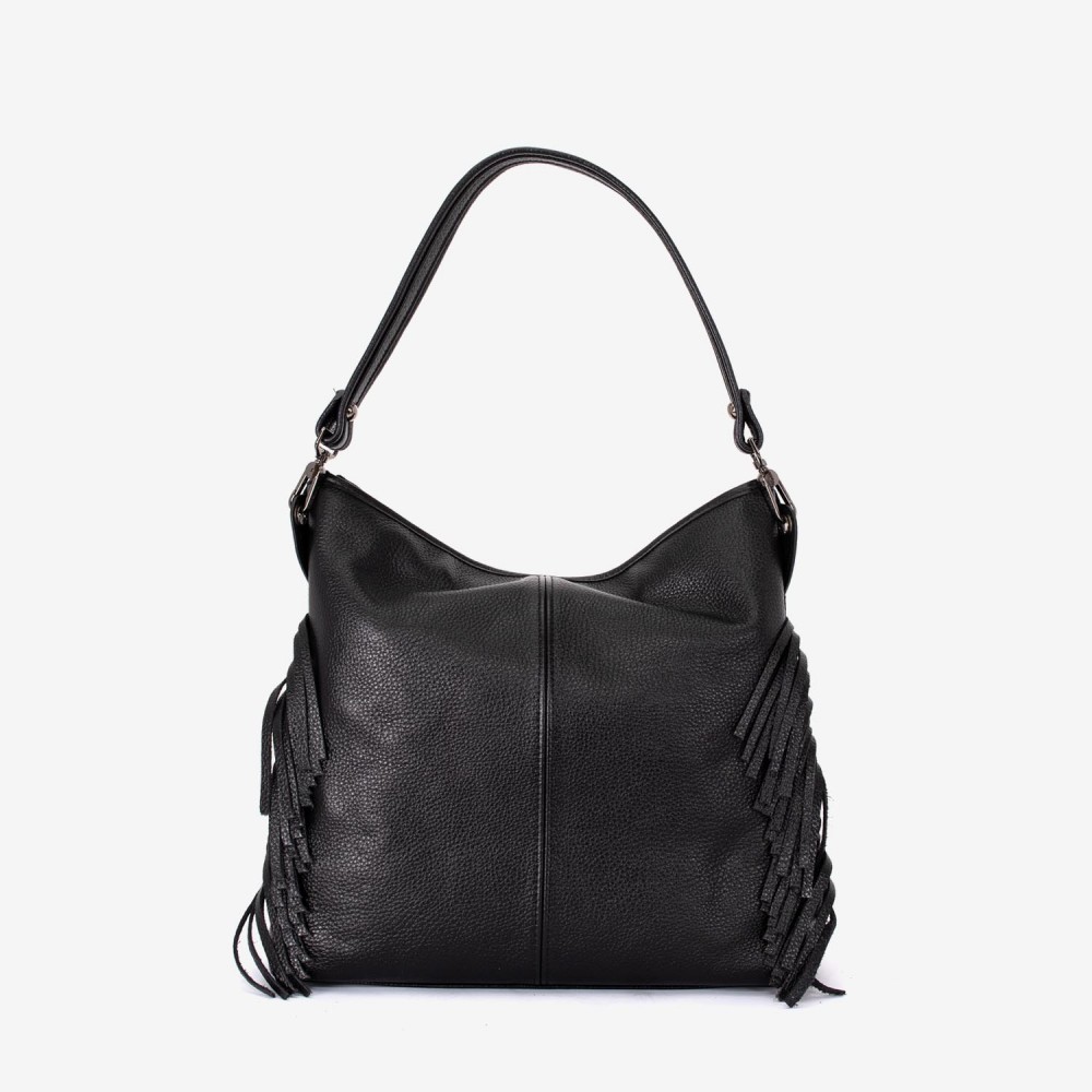 Geantа damа ENZO NORI model NATALIE din piele naturalа și piele întoarsă neagră 