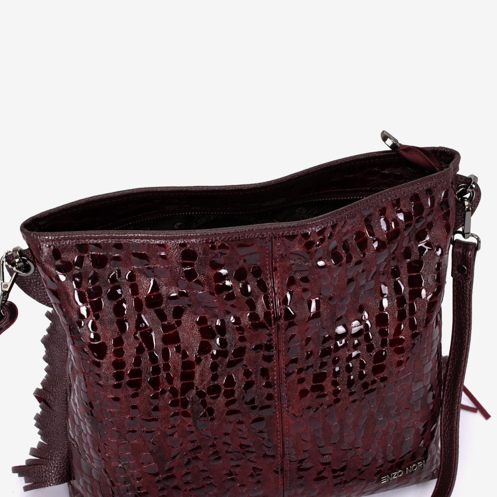 Geantа damа ENZO NORI model NATALIE din piele naturalа imprimare laser burgund 