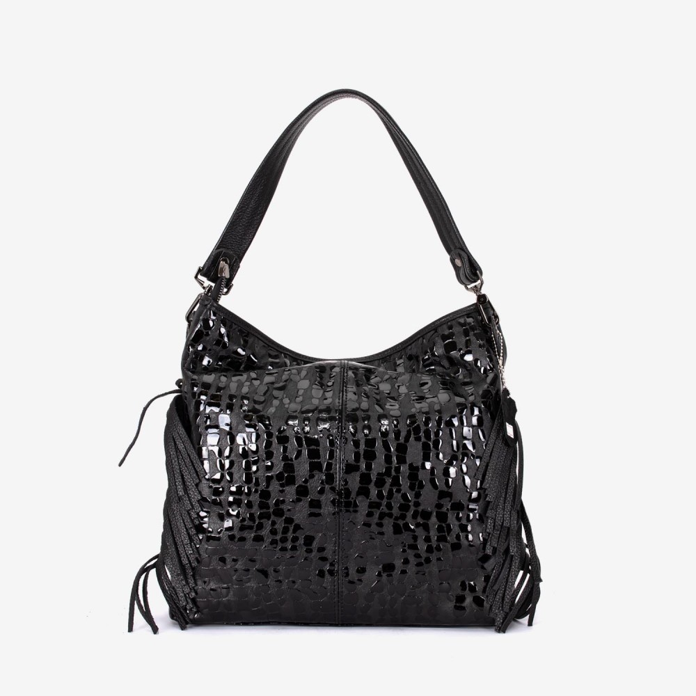 Geantа damа ENZO NORI model NATALIE din piele naturalа  imprimare laser negru