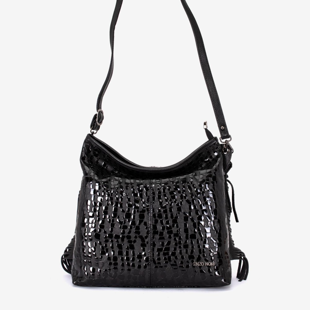 Geantа damа ENZO NORI model NATALIE din piele naturalа  imprimare laser negru