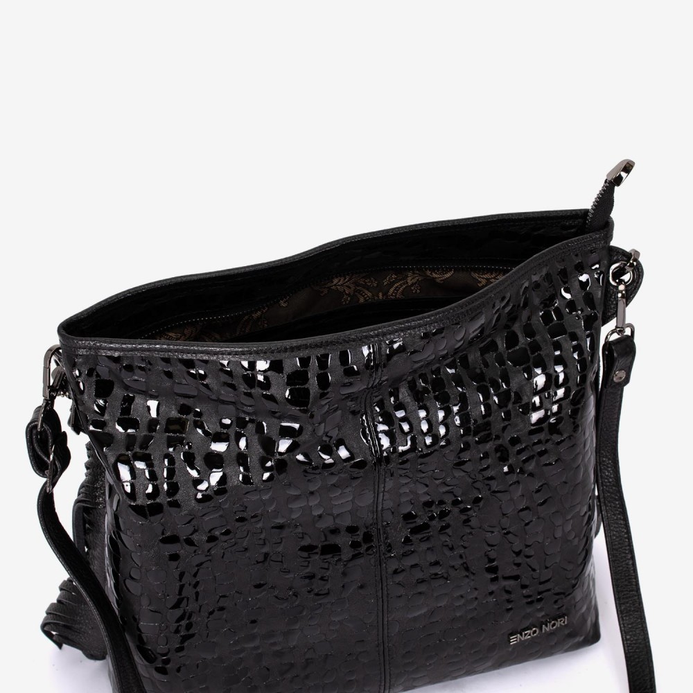Geantа damа ENZO NORI model NATALIE din piele naturalа  imprimare laser negru