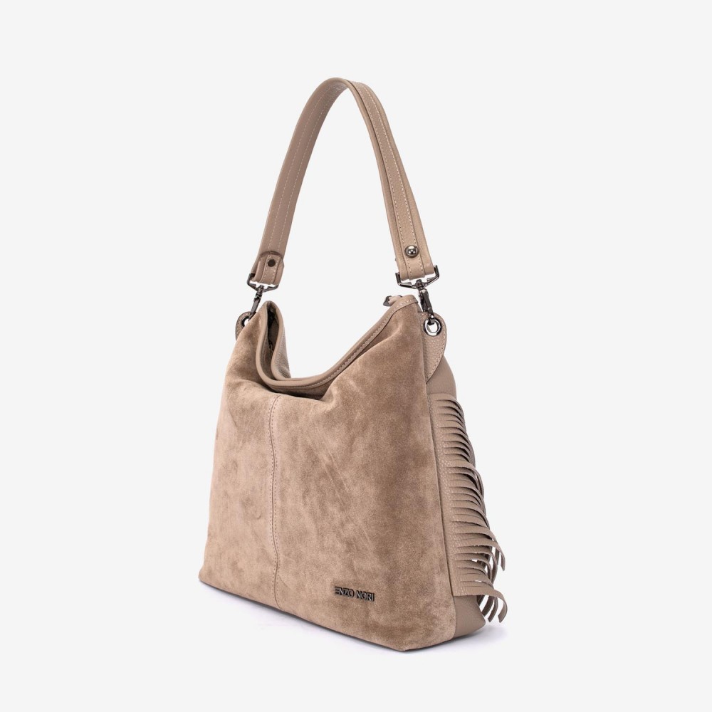 Geantа damа ENZO NORI model NATALIE din piele naturalа și piele de căprioară bej