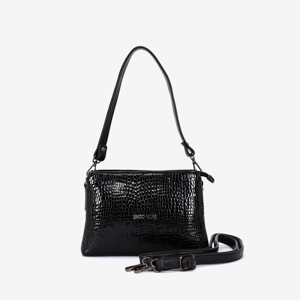 Geanta dama ENZO NORI model VANINA piele naturală negru laser