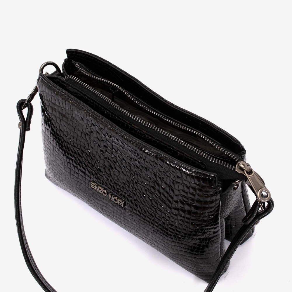 Geanta dama ENZO NORI model VANINA piele naturală negru laser