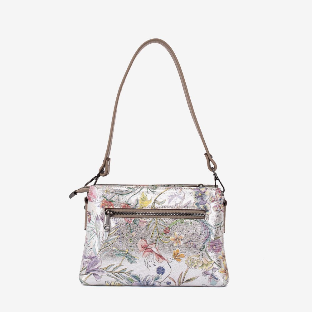 Geanta dama ENZO NORI model VANINA piele naturala silver cu flori