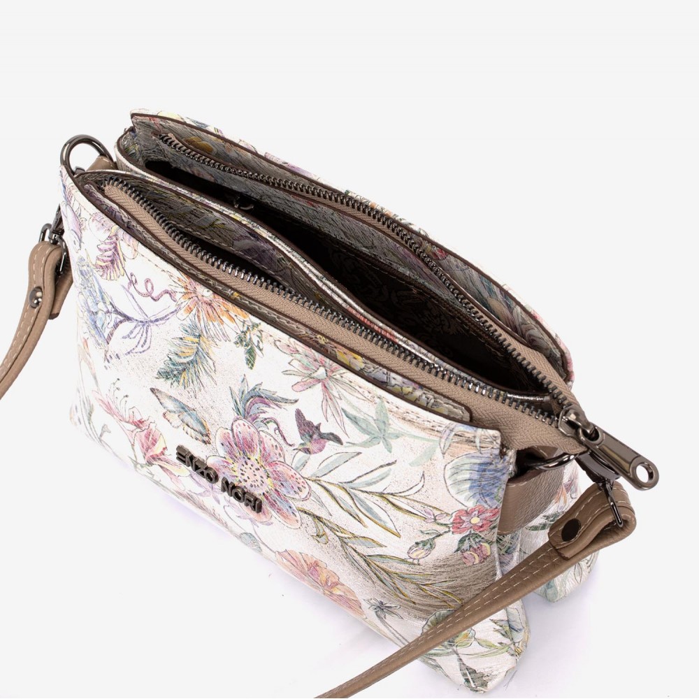 Geanta dama ENZO NORI model VANINA piele naturala silver cu flori