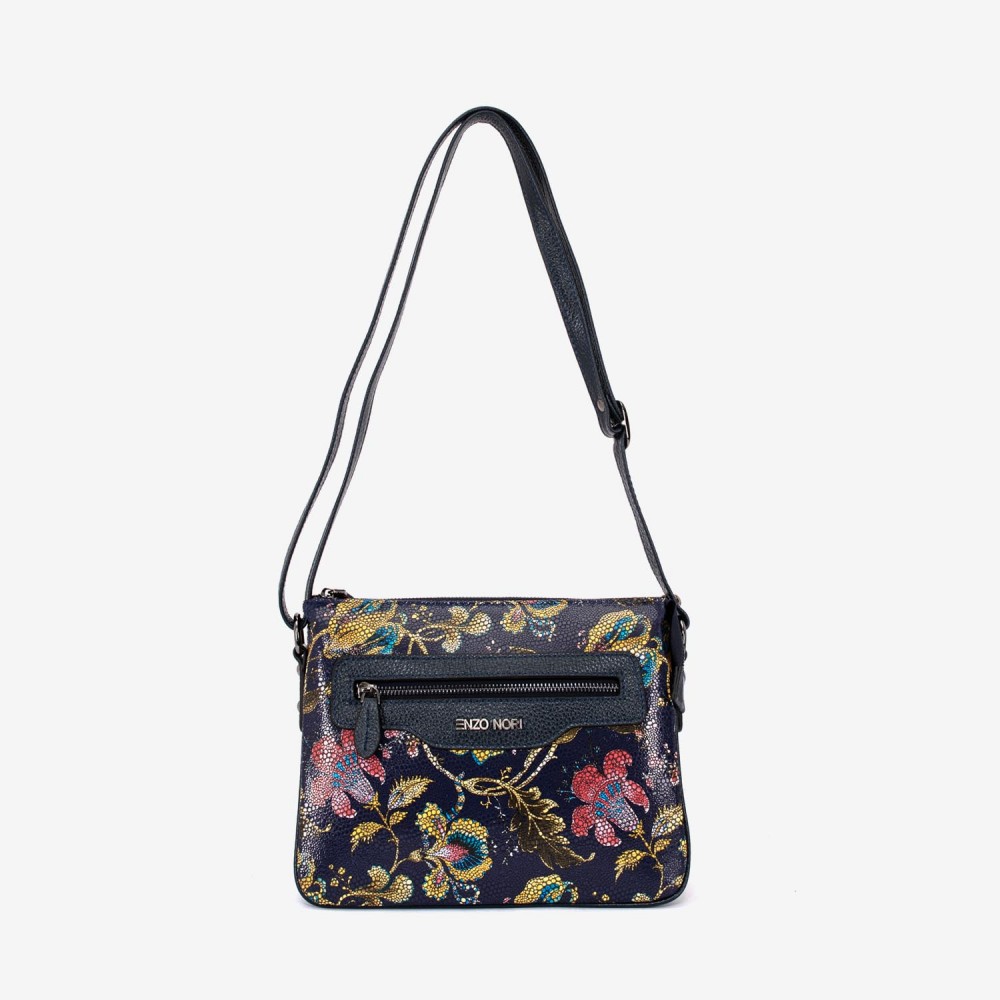 Geanta dama ENZO NORI model MIRANDA piele naturală albastru cu flori