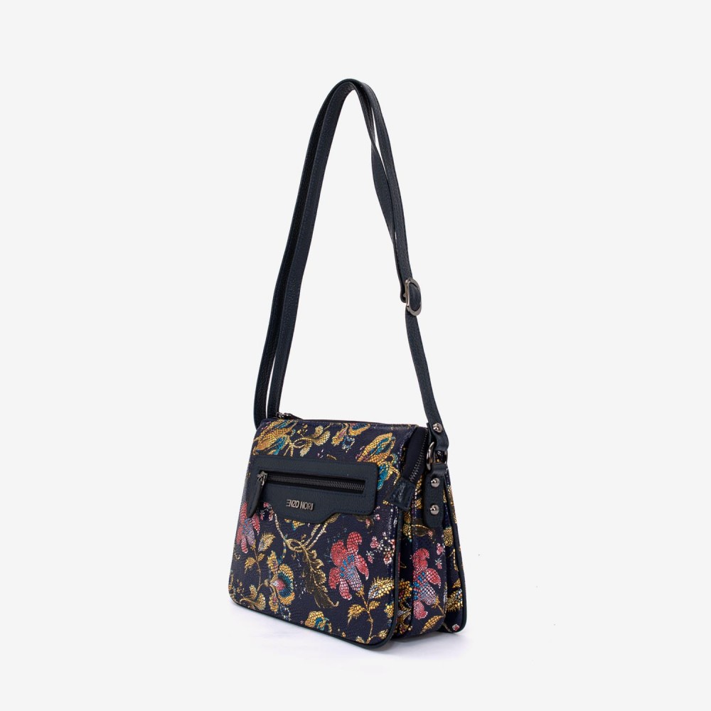 Geanta dama ENZO NORI model MIRANDA piele naturală albastru cu flori