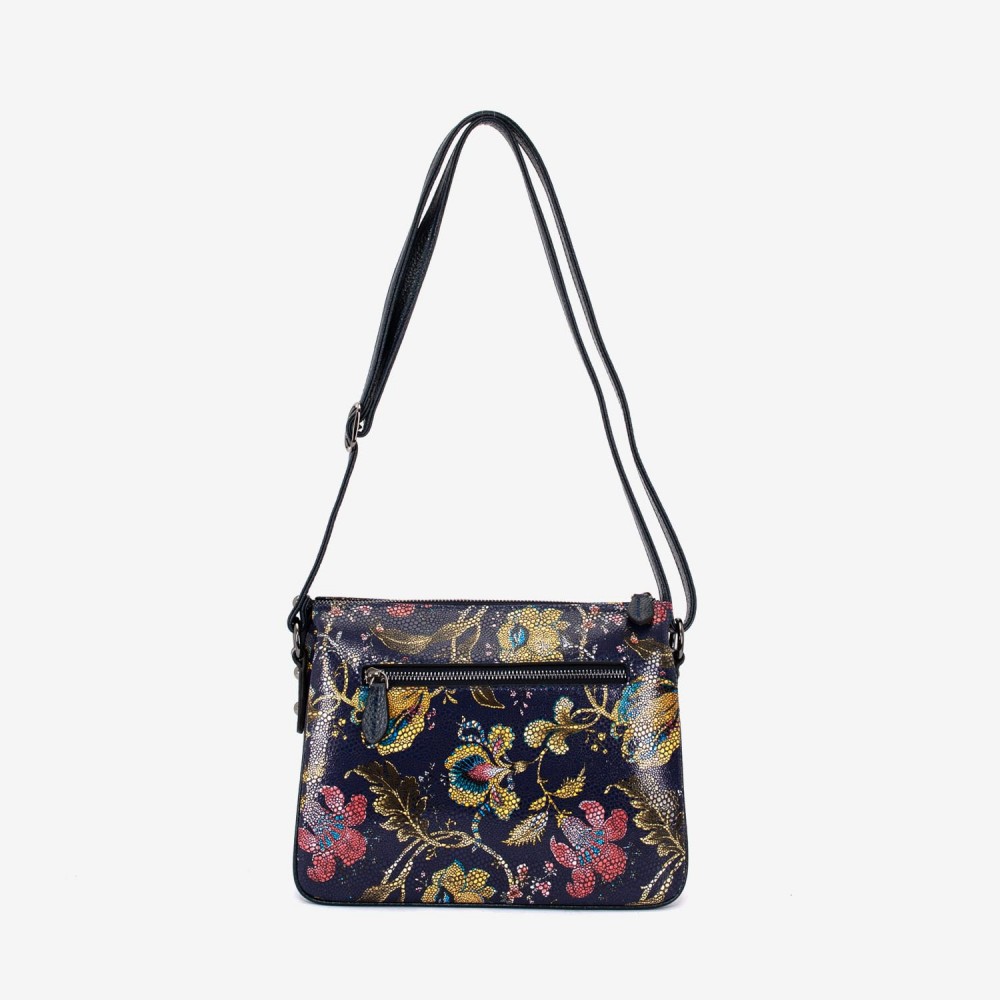 Geanta dama ENZO NORI model MIRANDA piele naturală albastru cu flori