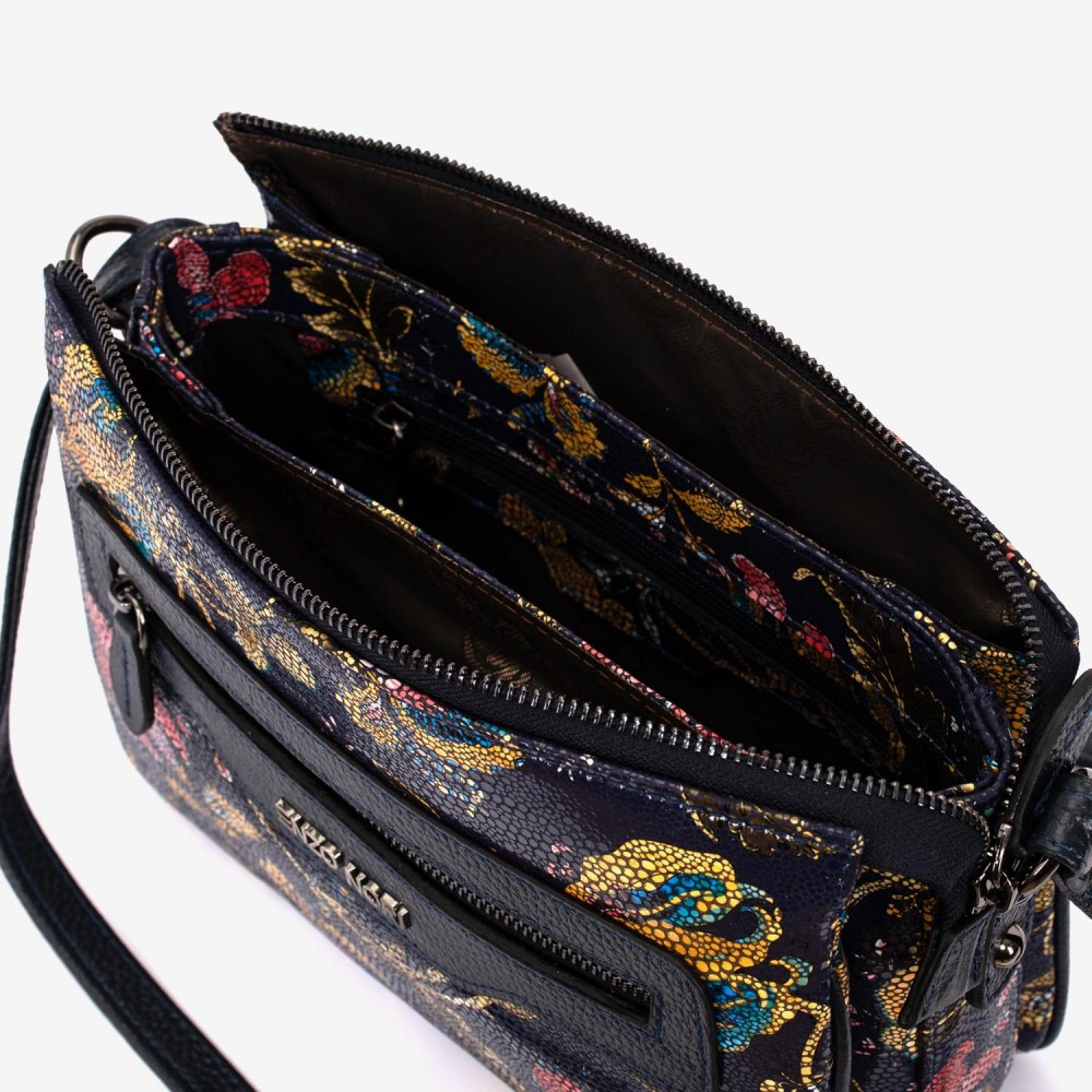 Geanta dama ENZO NORI model MIRANDA piele naturală albastru cu flori