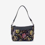 Geantă crossbody ENZO NORI model JACKY din piele naturală albastru cu flori