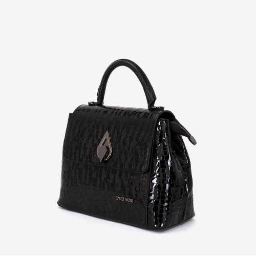 Geantă crossbody ENZO NORI model LANA din piele naturală neagra lacuita