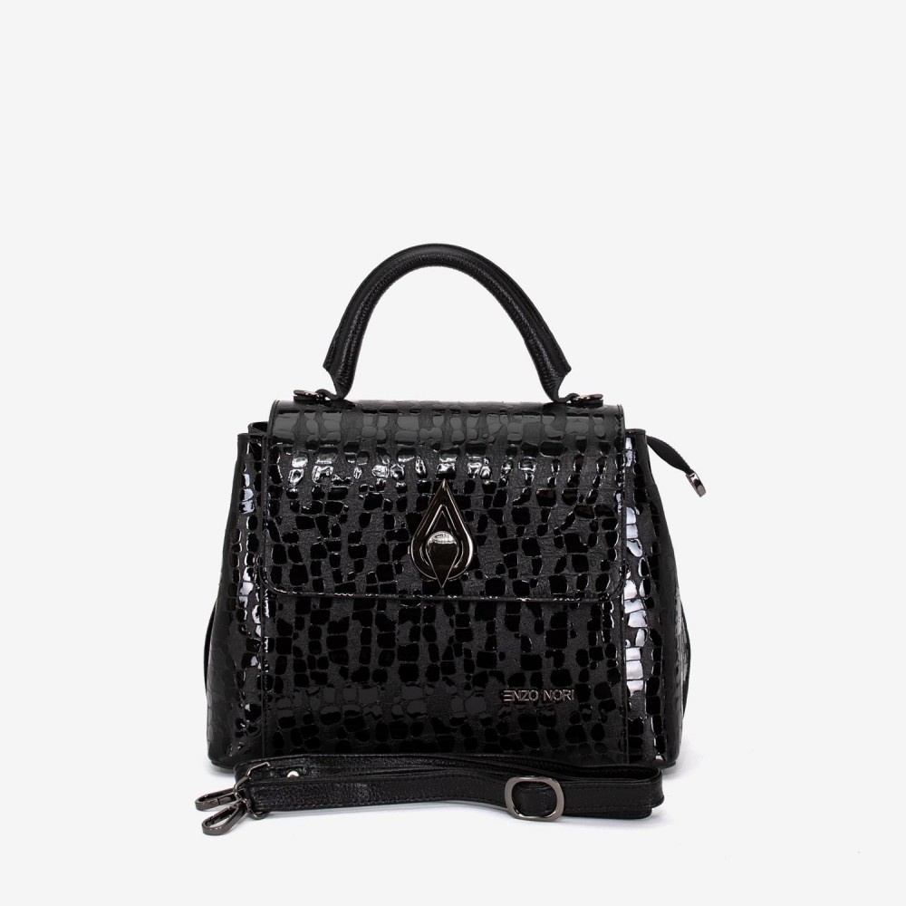 Geantă crossbody ENZO NORI model LANA din piele naturală neagra lacuita