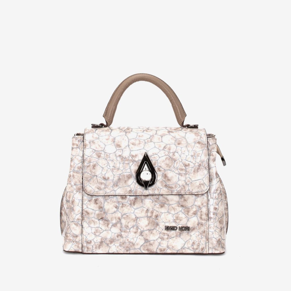 Geantă crossbody ENZO NORI model LANA din piele naturală bej cu imprimeu
