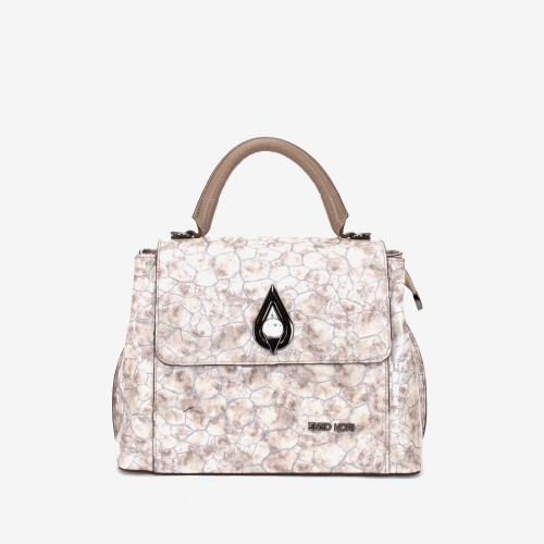 Geantă crossbody ENZO NORI model LANA din piele naturală bej cu imprimeu