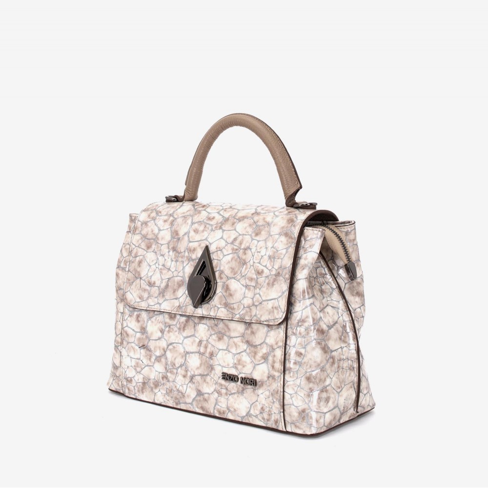 Geantă crossbody ENZO NORI model LANA din piele naturală bej cu imprimeu