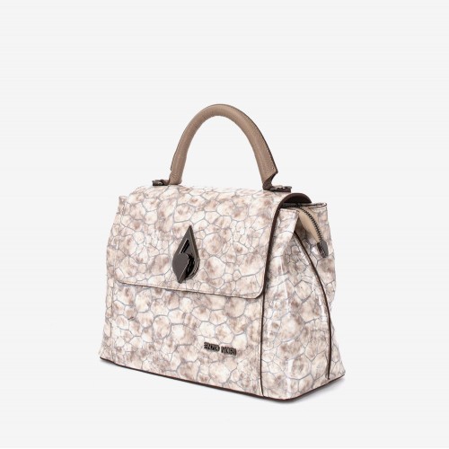 Geantă crossbody ENZO NORI model LANA din piele naturală bej cu imprimeu