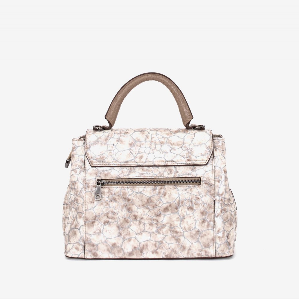 Geantă crossbody ENZO NORI model LANA din piele naturală bej cu imprimeu