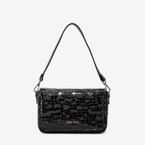 Geantă crossbody ENZO NORI model KALA din piele naturală negru laser