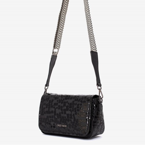 Geantă crossbody ENZO NORI model KALA din piele naturală negru laser