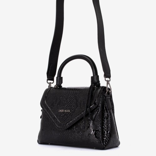 Geanta crossbody ENZO NORI model DORY din piele naturală negru cu imprimeu