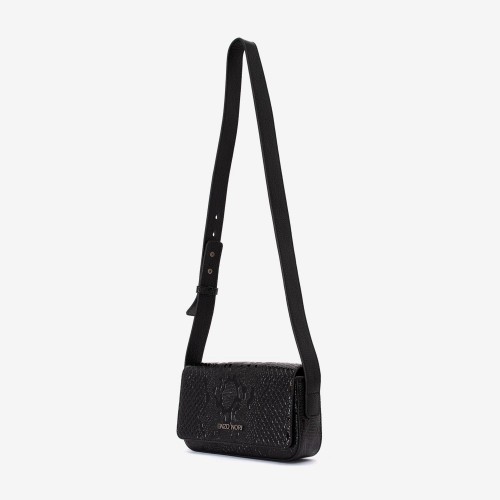 Geantă crossbody ENZO NORI model MEGAN din piele naturală negru laser